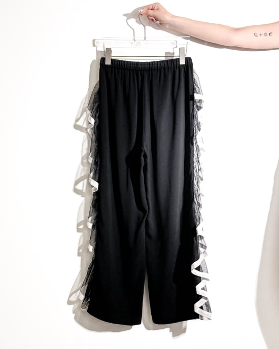 aalis BRIX side mesh ruffle pants (Black white)