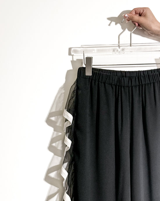aalis BRIX side mesh ruffle pants (Black white)