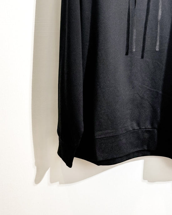 aalis ELIO cold shoulder pleated mesh ruffle hoodie (Black)