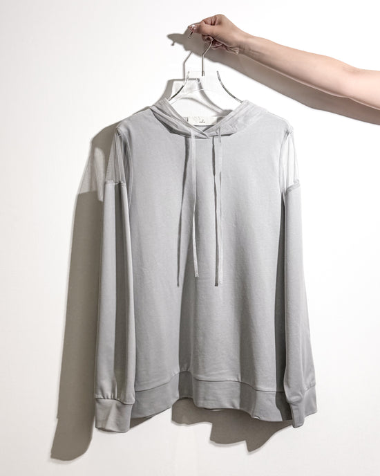 aalis ELIO cold shoulder pleated mesh ruffle hoodie (Light grey)