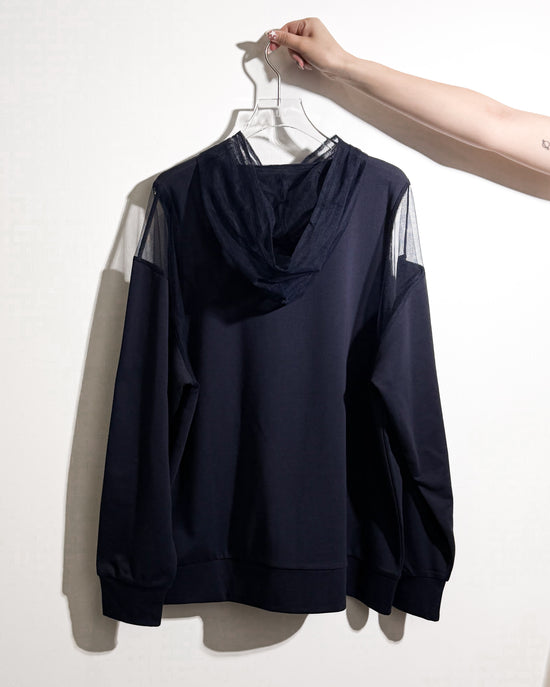 aalis ELIO 冷肩褶皱网纱荷叶边连帽衫 (海军蓝)