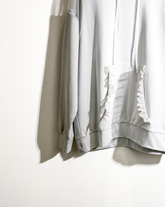 aalis ELIO RUFFLE cold shoulder pleated mesh ruffle hoodie (Light grey)