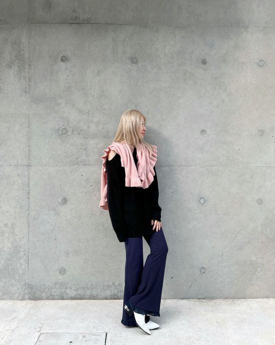 aalis DAMIEN FW25 chiffon ruffle hem pants (Dark Blue)