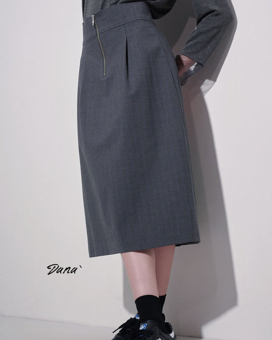 aalis DANA Zip front detail skirt (Grey stripe)