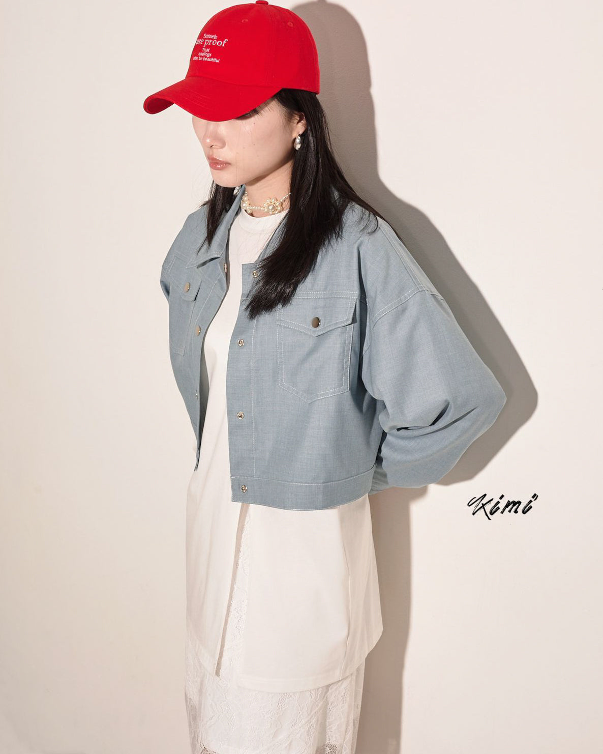 aalis KIMI white stitches drop shoulder jacket (Blue)