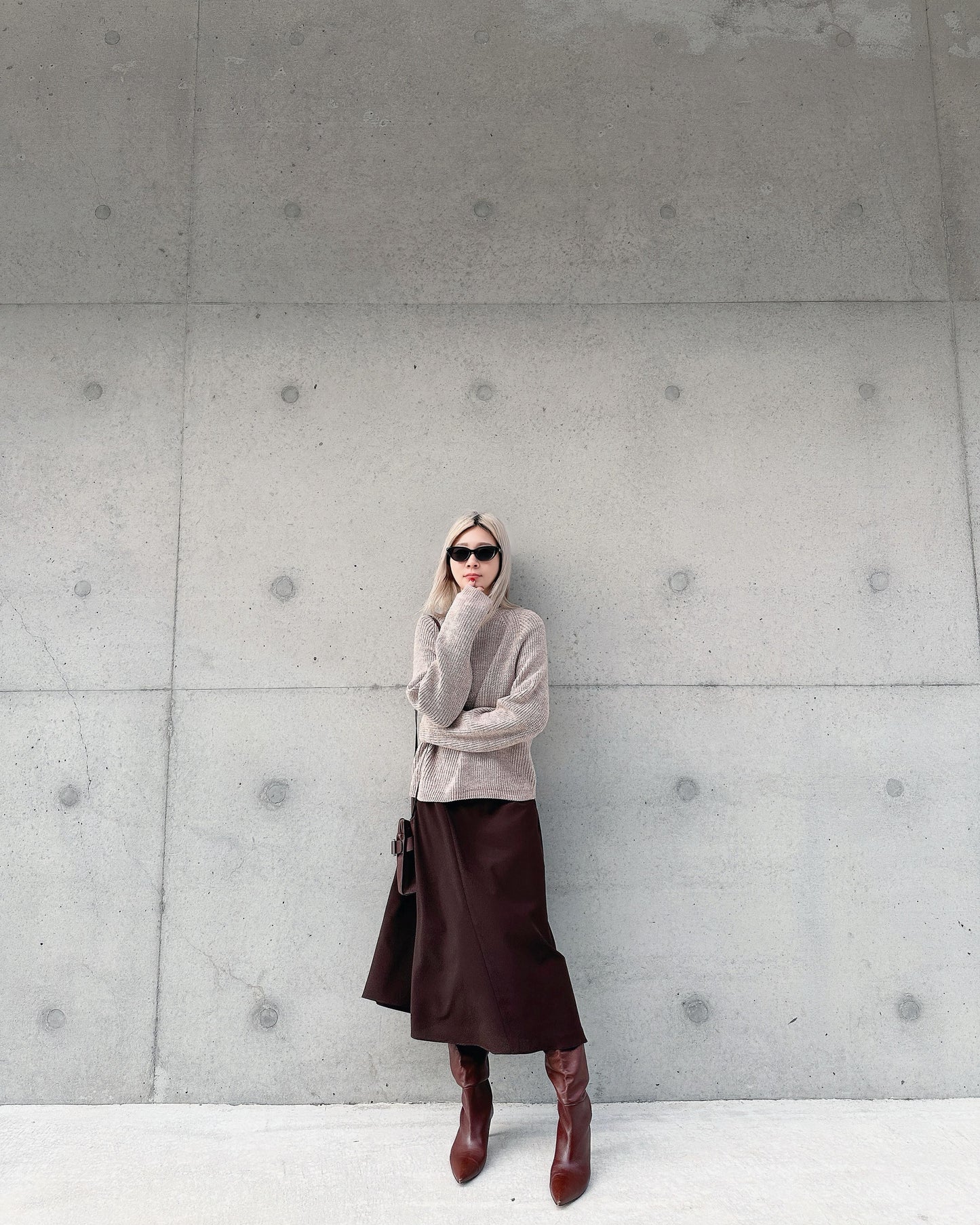 aalis ELA raglan sleeves knitted sweater (Heather Brown)