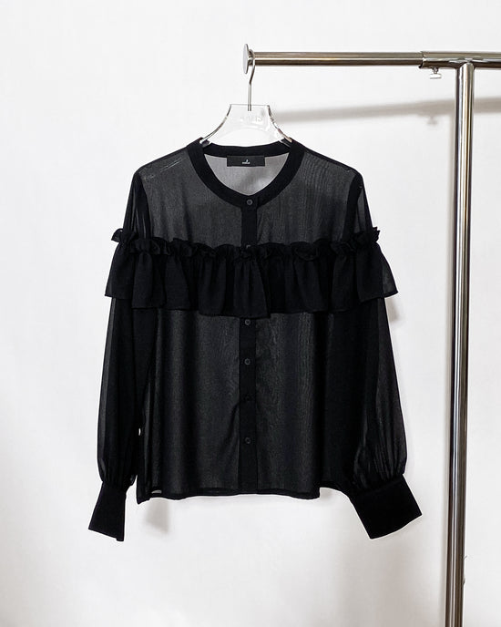 aalis SUKA ruffle front button down chiffon shirt (Black)