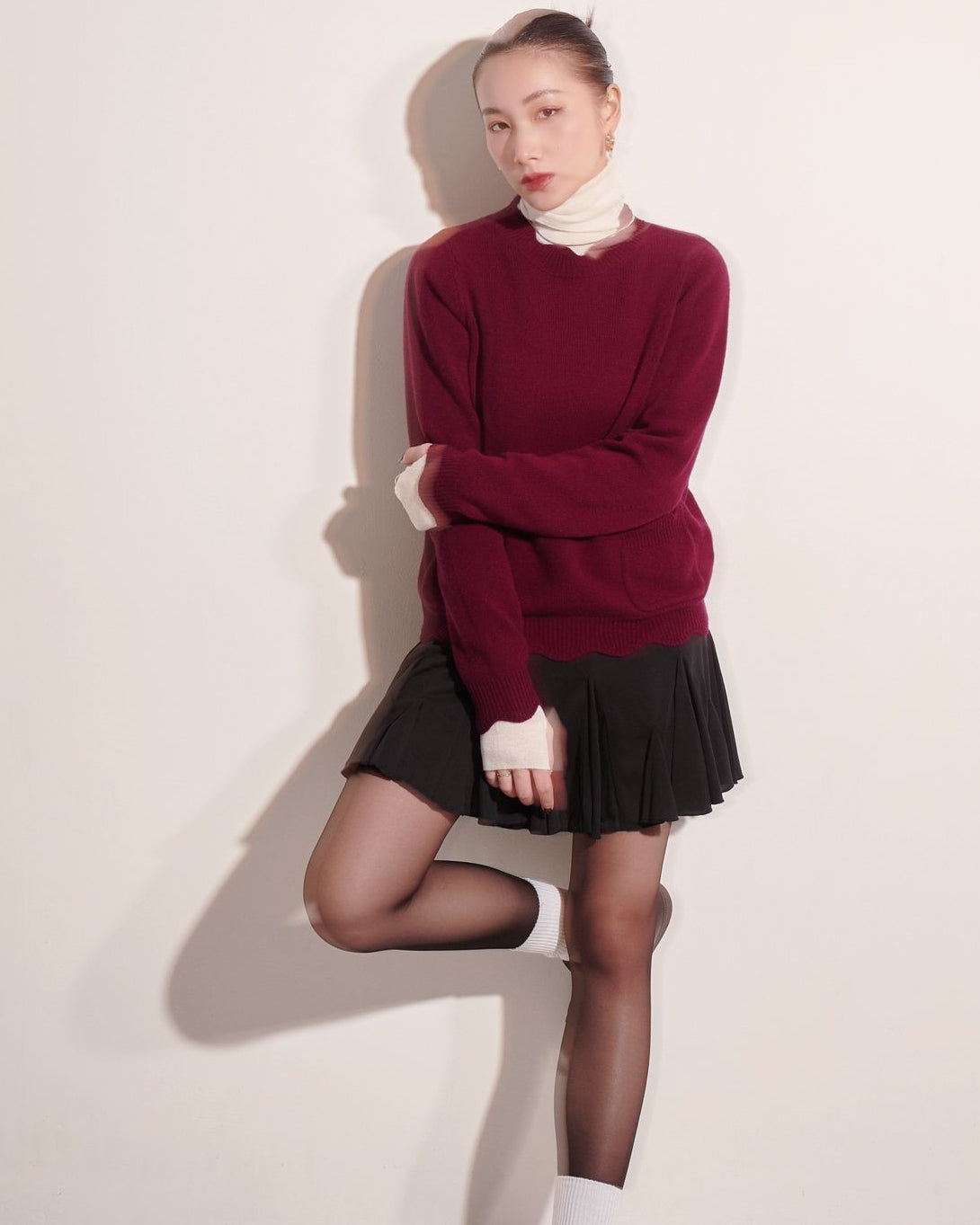 aalis HEDIA scallop edge cashmere sweater (Burgundy)