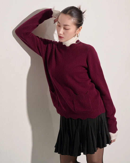 aalis HEDIA scallop edge cashmere sweater (Burgundy)