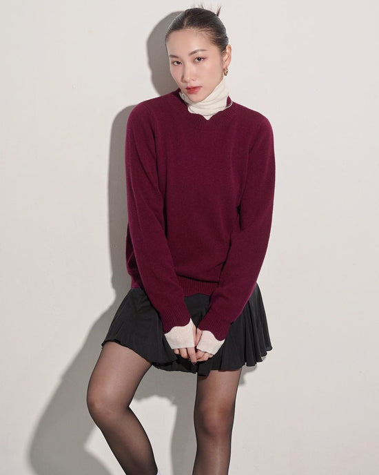 aalis HEDIA scallop edge cashmere sweater (Burgundy)