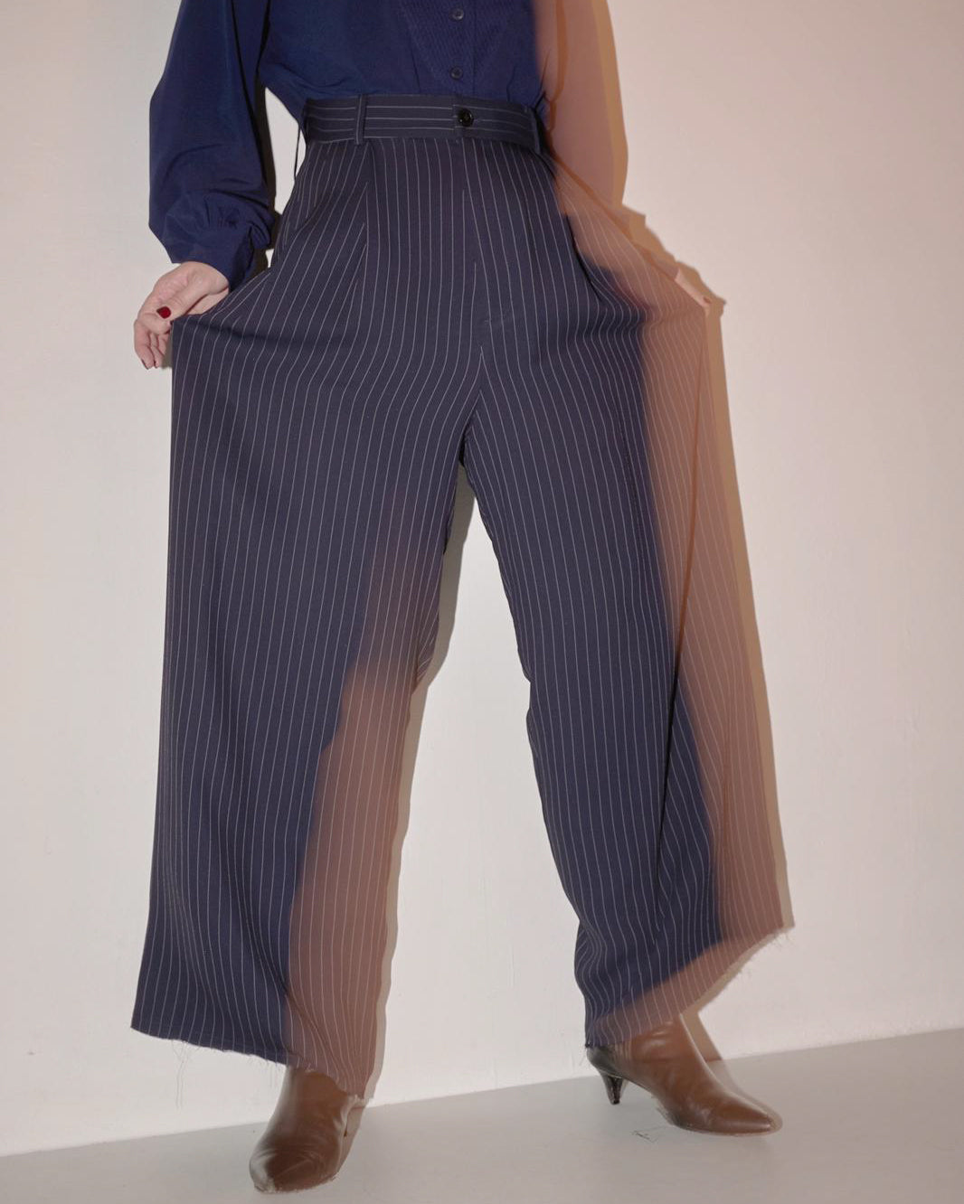 aalis BAILA comfort wide legs suiting pants (Navy white stripe)