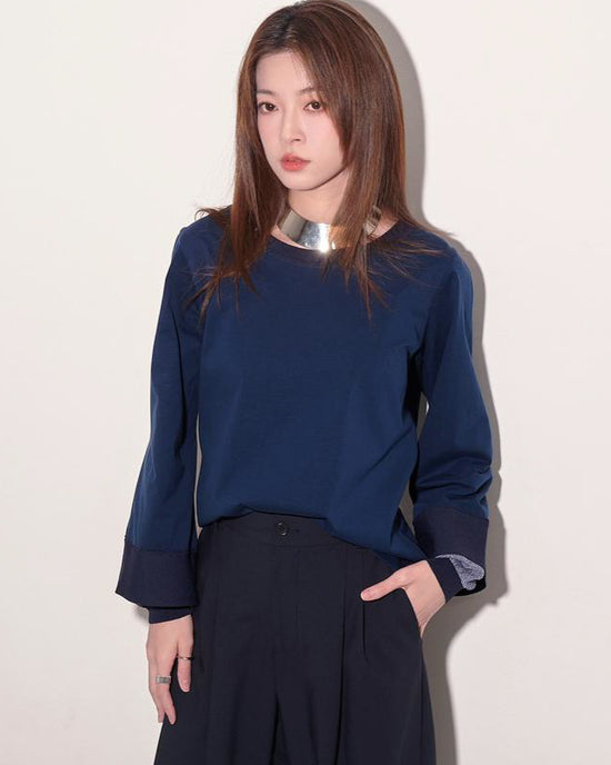 aalis SENNA knitted sweater sleeves top (Navy)