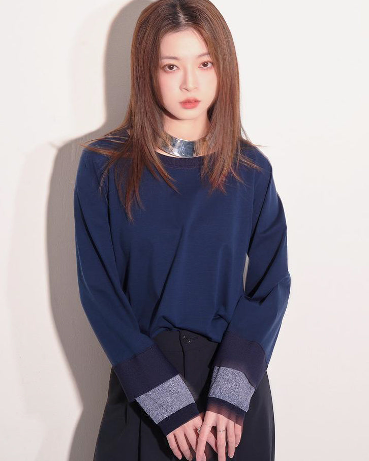 aalis SENNA knitted sweater sleeves top (Navy)