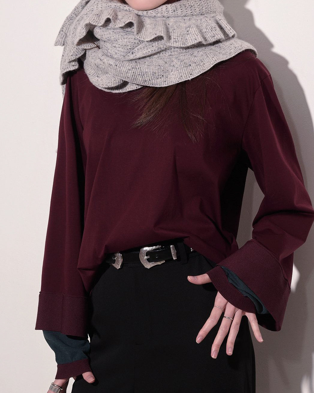 aalis SENNA knitted sweater sleeves top (Burgundy)