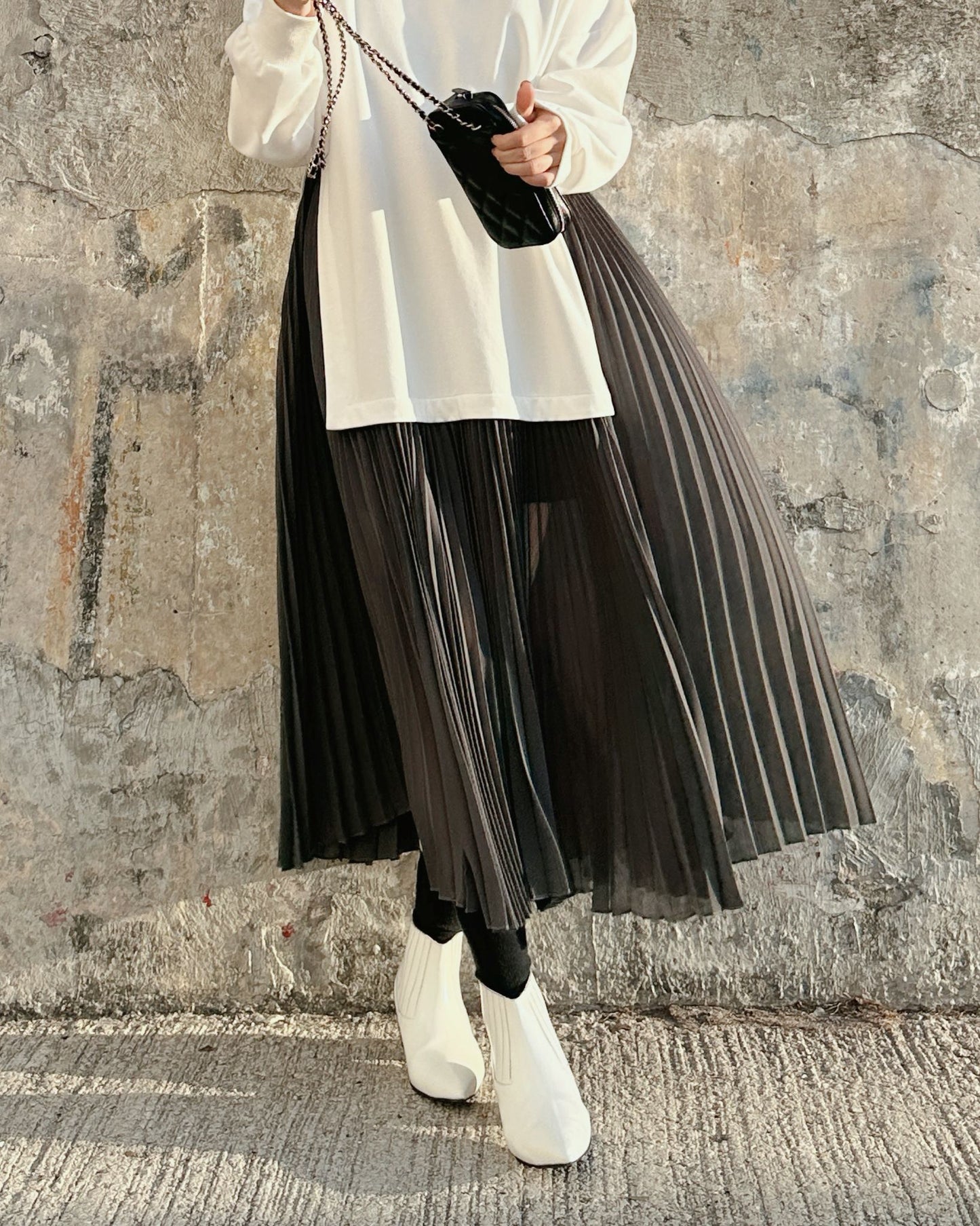 aalis FABIAN Pleated chiffon sweater dress (White Mix)