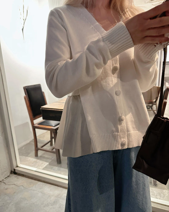 aalis CHARLEE velvet panel V neck cardigan (Ivory)