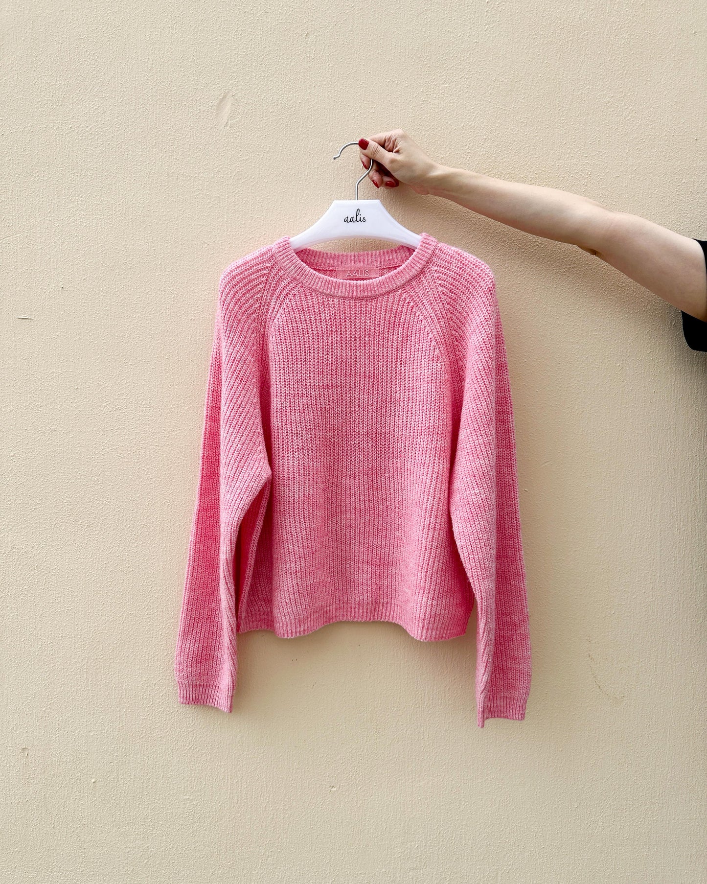 aalis ELA raglan sleeves knitted sweater (Heather Pink)