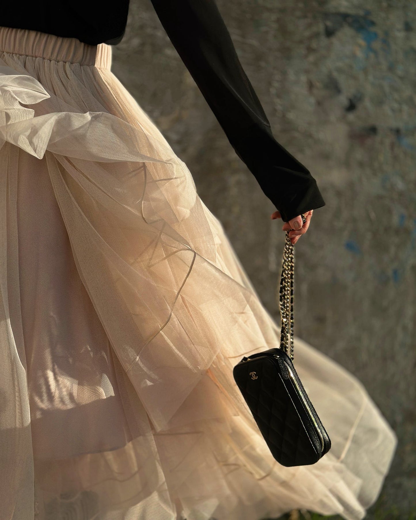 aalis EMBER tiered cascade mesh skirt (Nude)