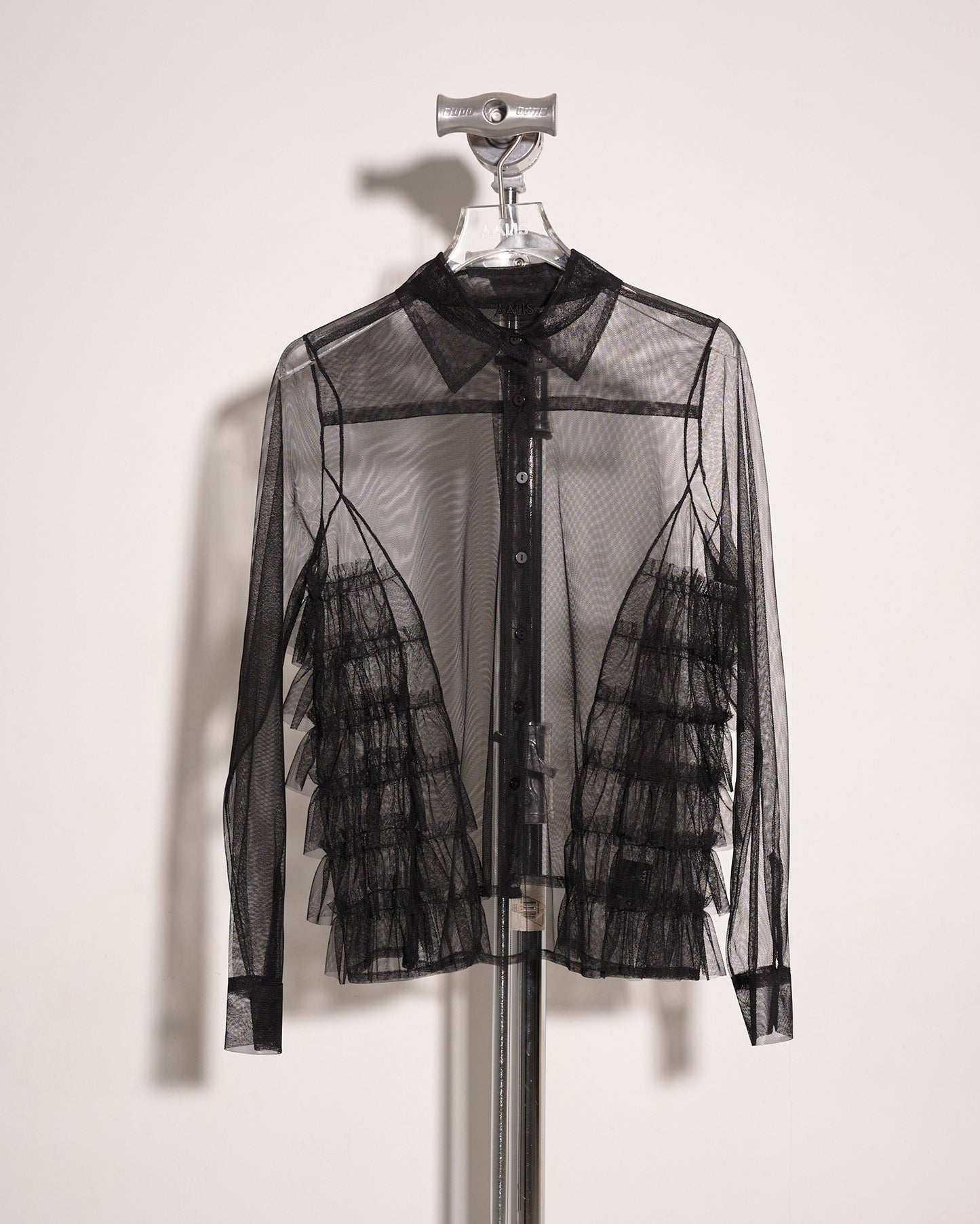 aalis SONGA tiered detail mesh shirt (Black mesh)