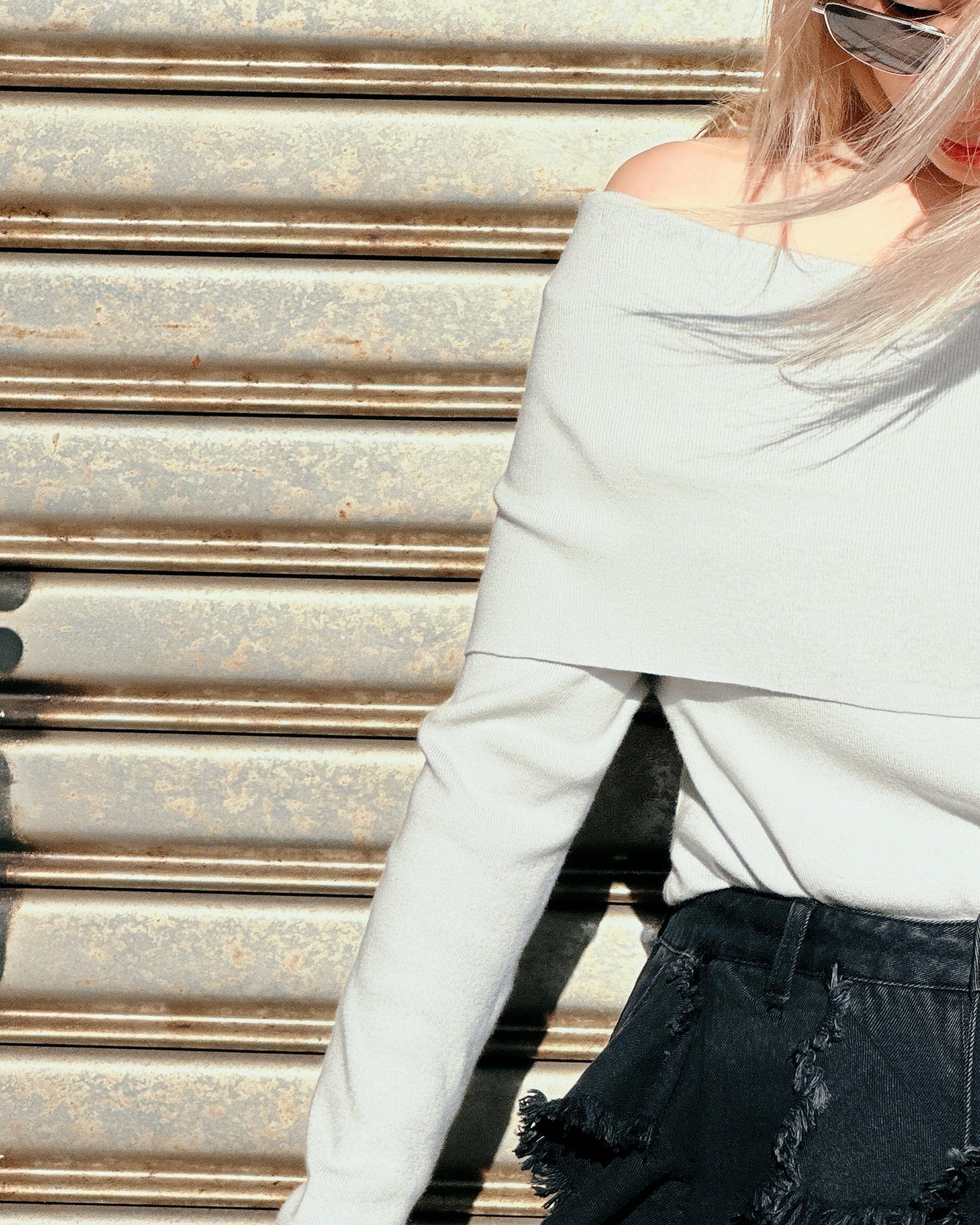 aalis ROY knitted off shoulder L/S top (Lt Grey)