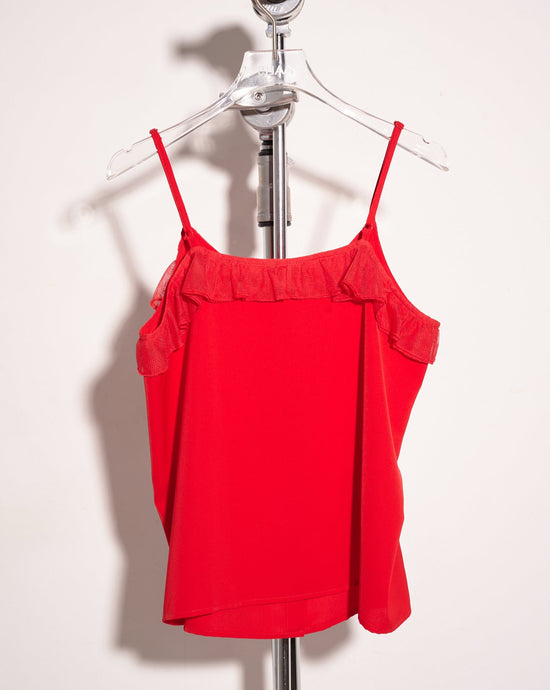 Load image into Gallery viewer, aalis JAX mesh ruffle detail shirt camisole (Red)
