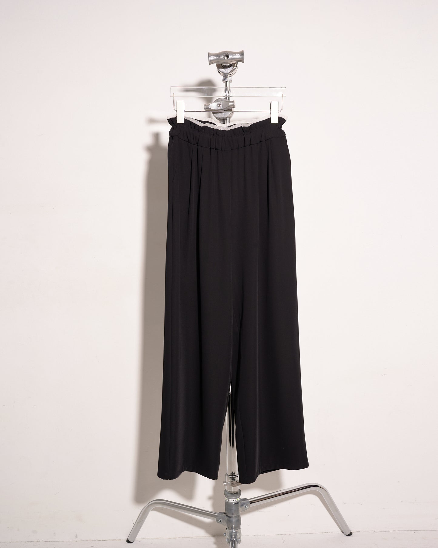aalis FINNIE mesh trim paperbag waist pants (Black)
