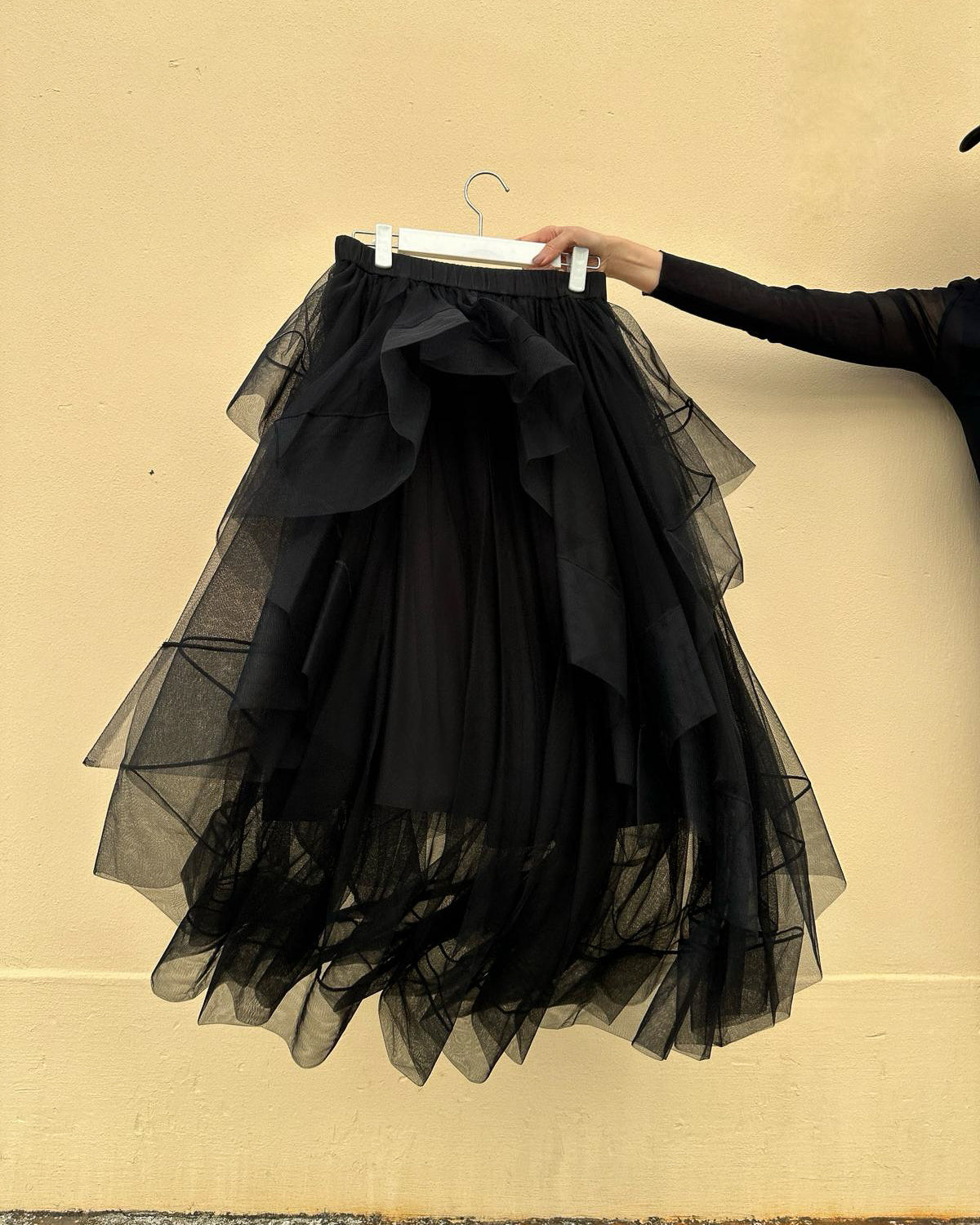 aalis EMBER tiered cascade mesh skirt (Black Mesh)