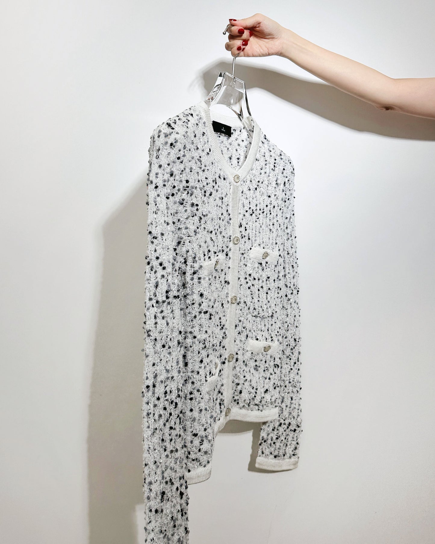 aalis FAYA FW25 - Mini Pom Pom knitted cardigan (Grey Mix)