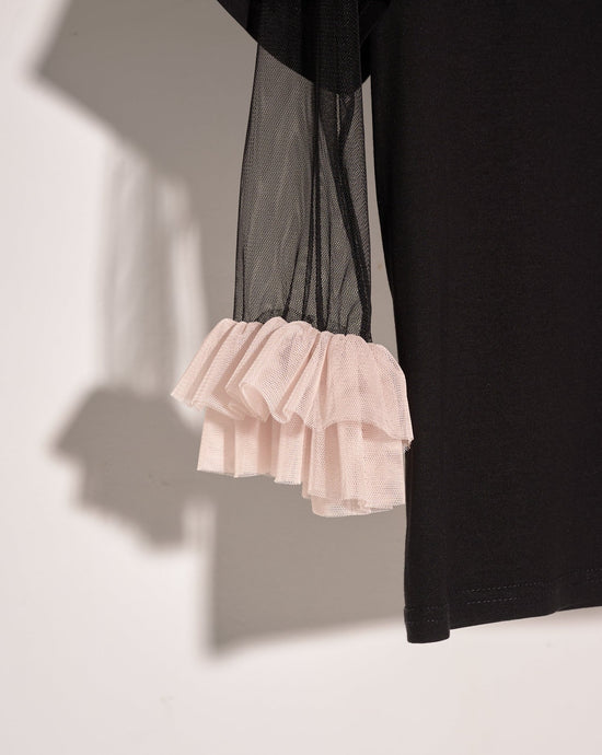aalis AMARA mesh lace sleeves Tee (Black)