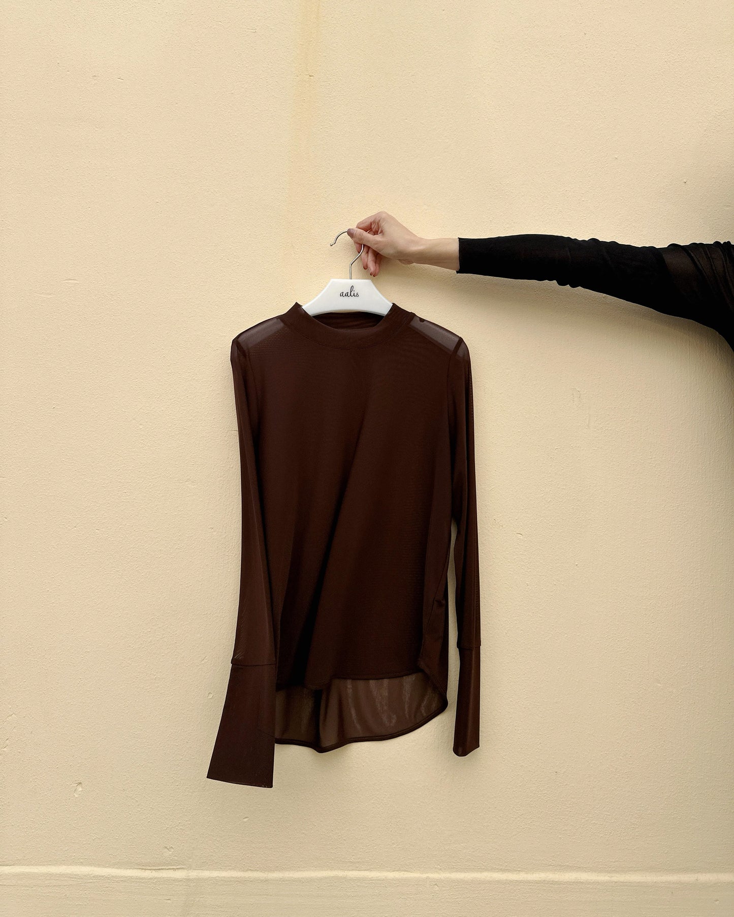 aalis RIVKA mesh crew neck top (Brown)