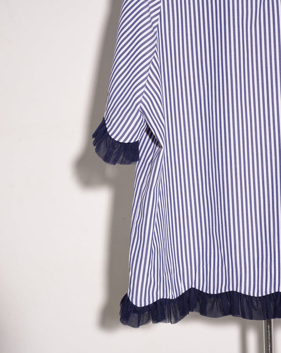 Load image into Gallery viewer, aalis REENE mesh scallop edge shirt top (Navy stripe)
