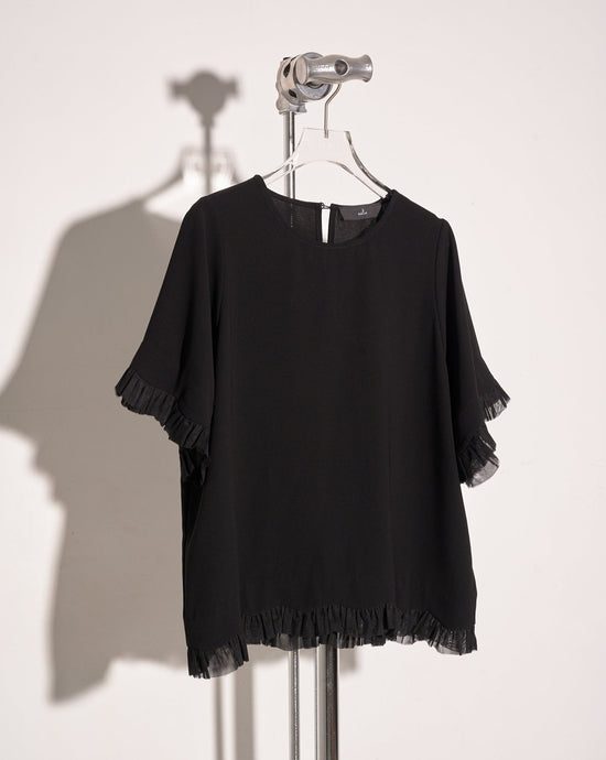 aalis REENE mesh scallop edge shirt top (Black)