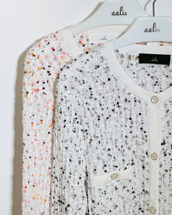 aalis FAYA FW25 - Mini Pom Pom knitted cardigan (Grey Mix)