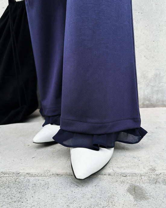 aalis DAMIEN FW25 chiffon ruffle hem pants (Dark Blue)
