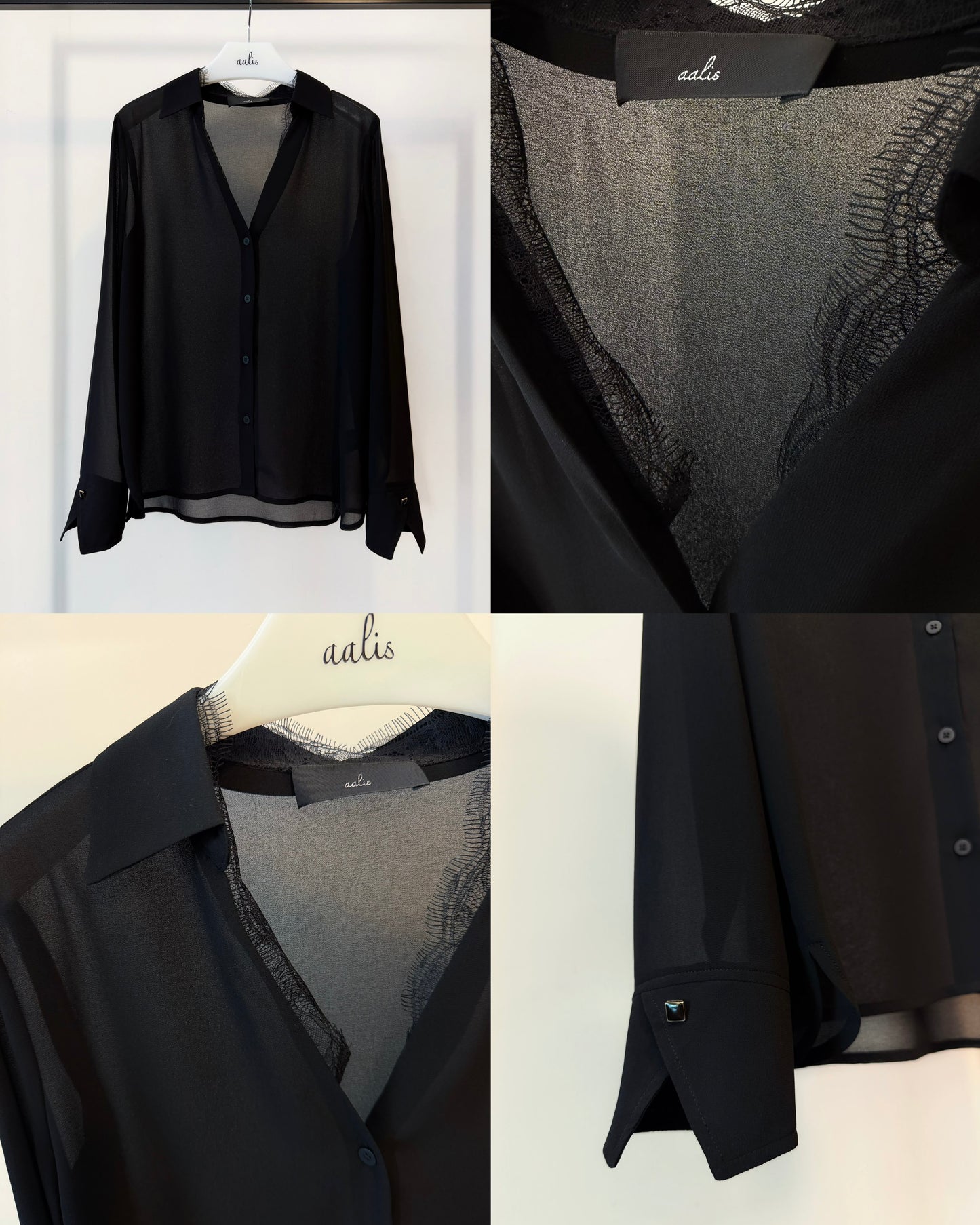 aalis CISA chiffon lace v neck shirt (Black)