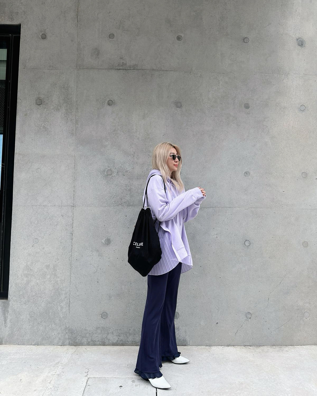 aalis DAMIEN FW25 chiffon ruffle hem pants (Dark Blue)