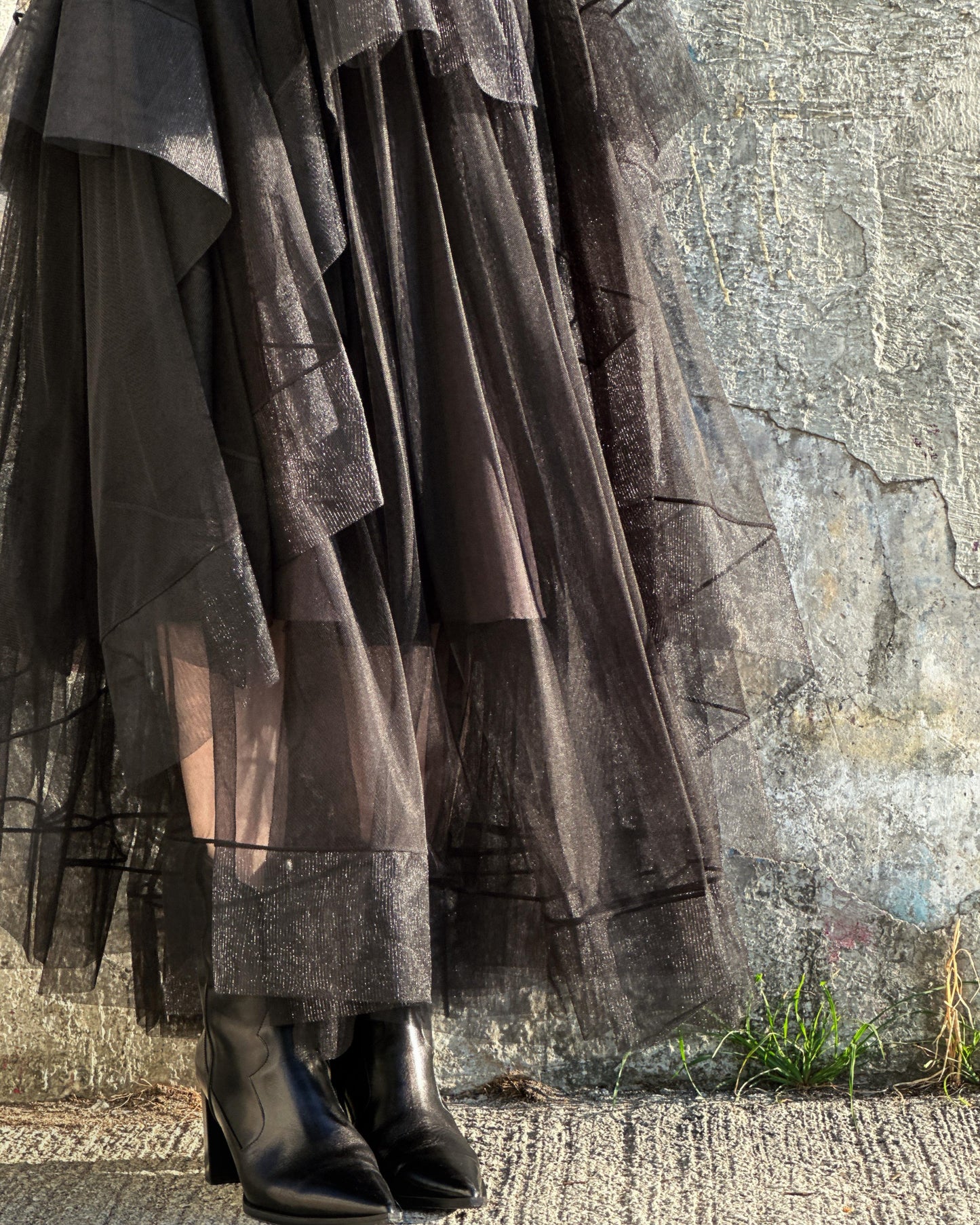 aalis EMBER tiered cascade mesh skirt (Black Mesh)