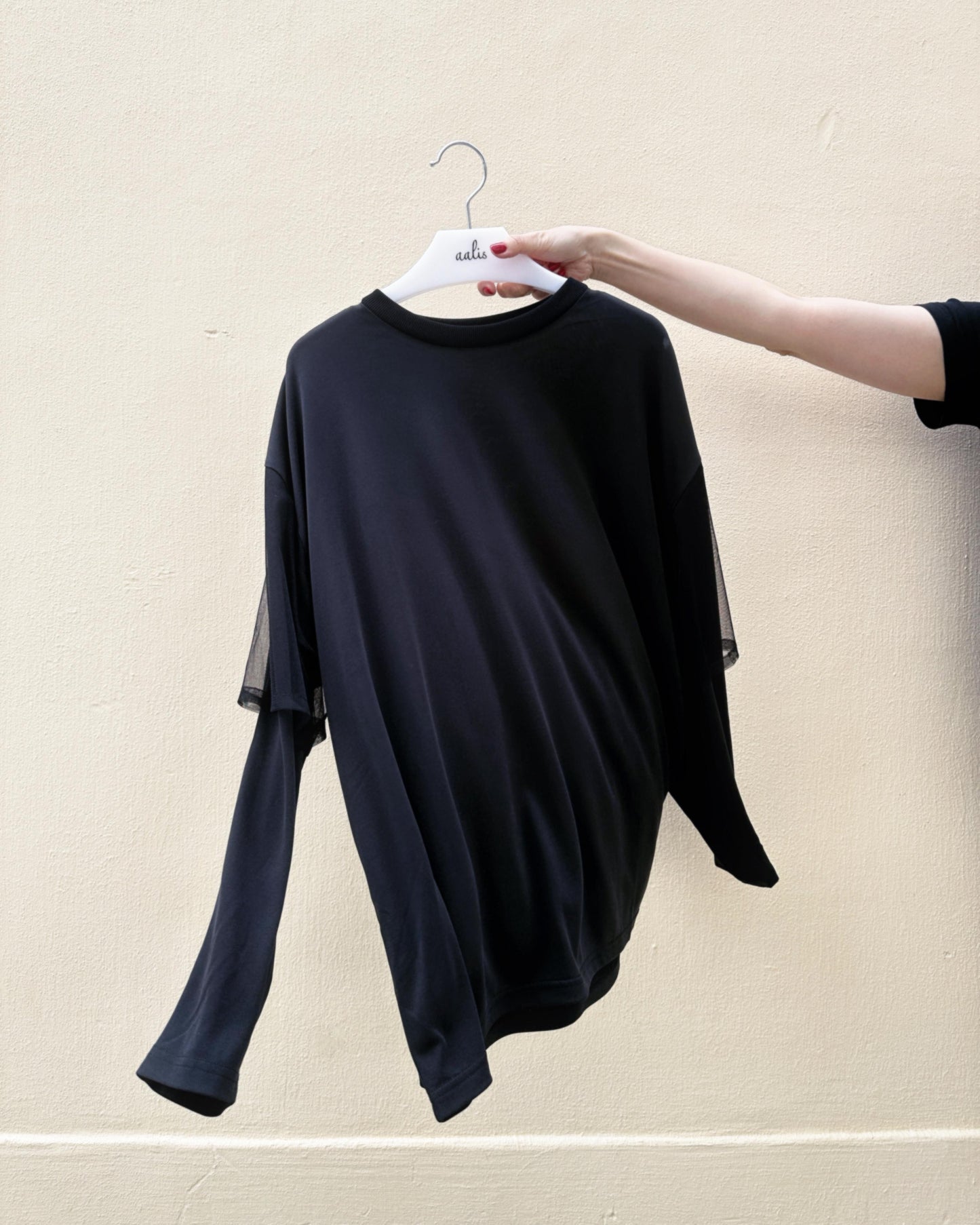 aalis AIMEE mesh short sleeves dropped shoulder top (Black)