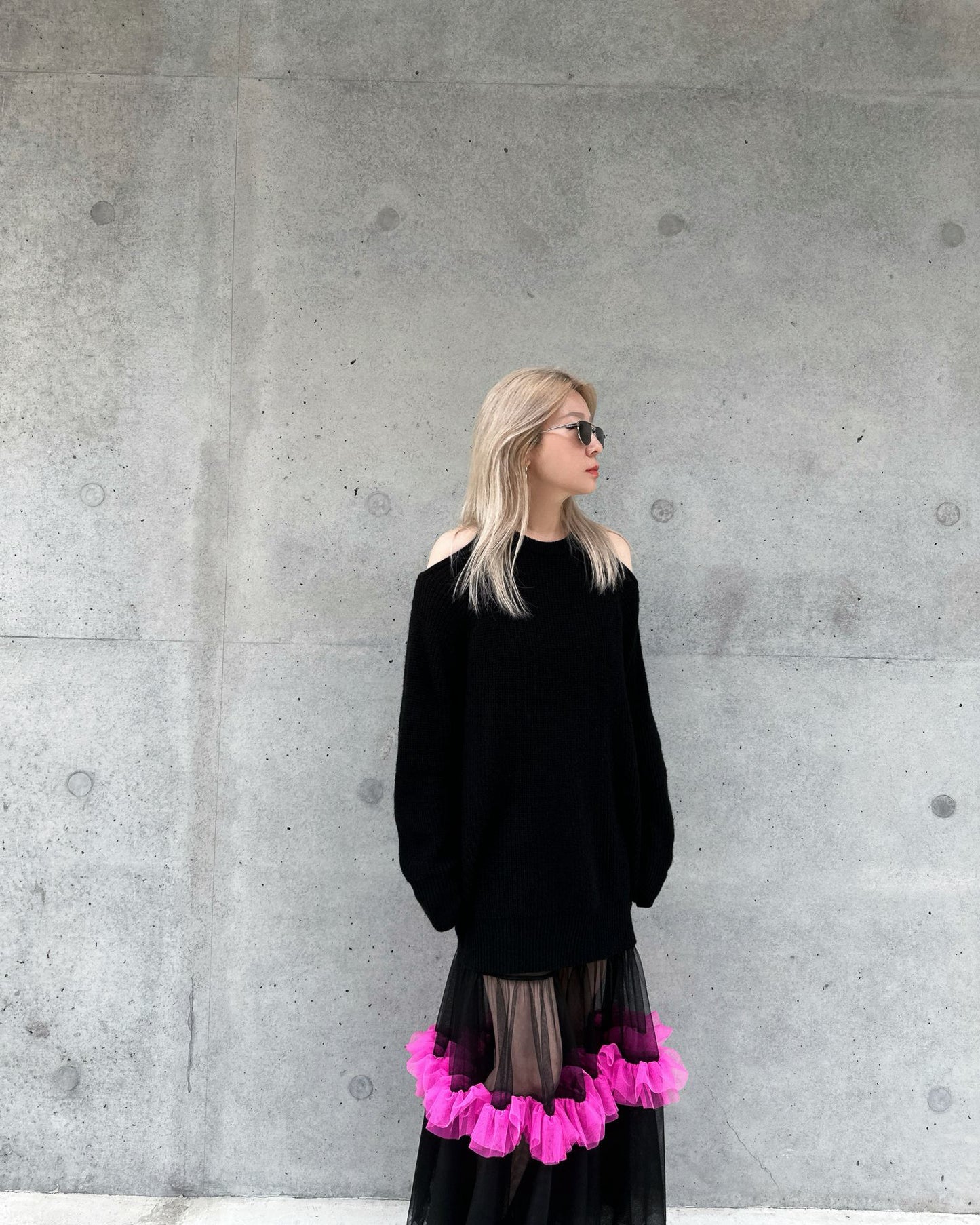 aalis SHYLA cut out shoulder tunic sweater dress (Black)