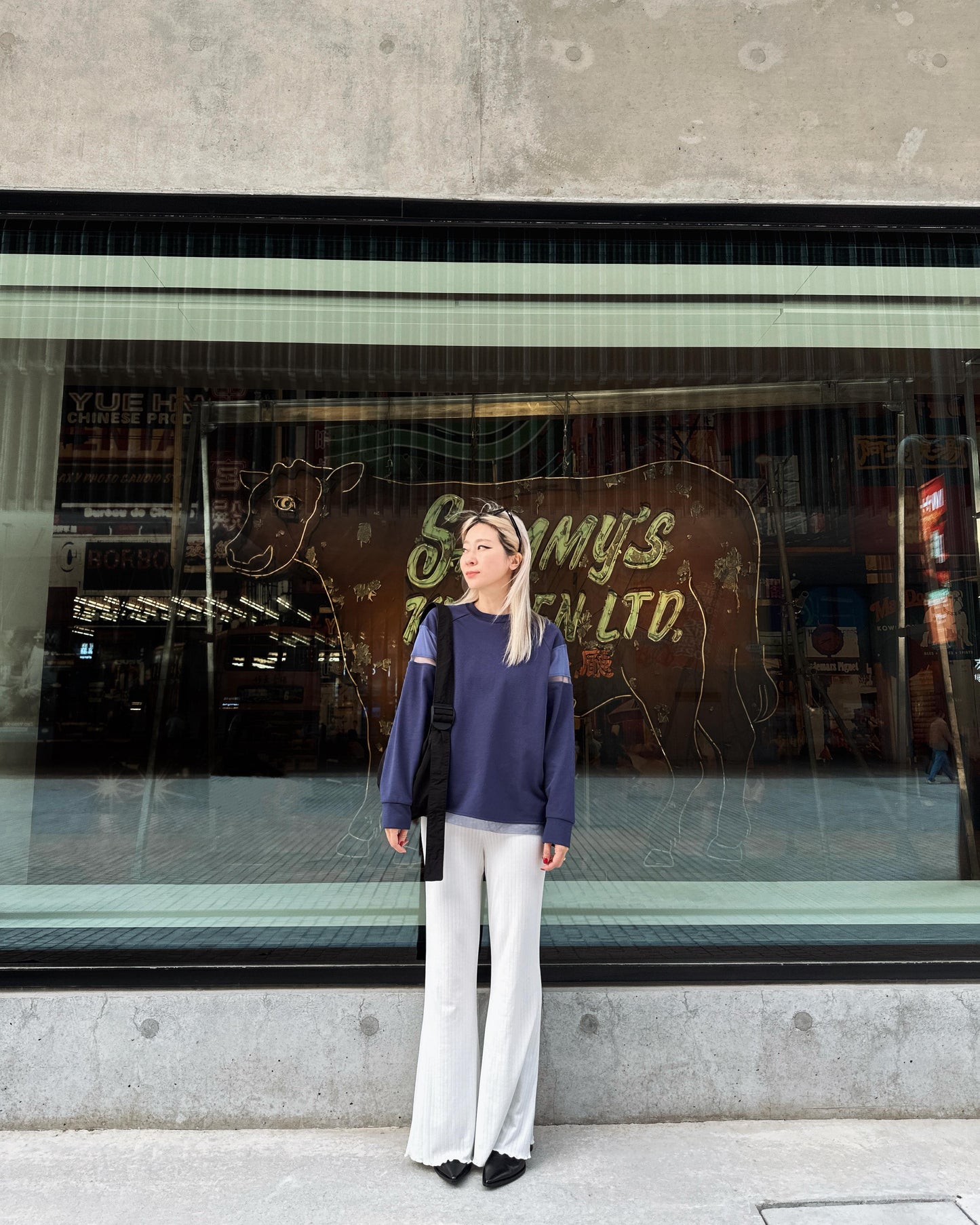 aalis AIKO mesh panel raglan sleeves sweater (Purple Blue)