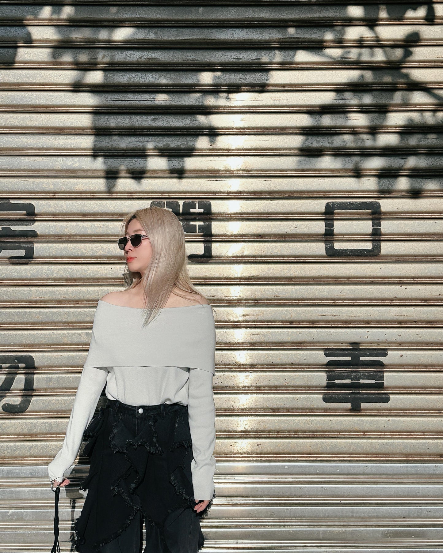 aalis ROY knitted off shoulder L/S top (Lt Grey)