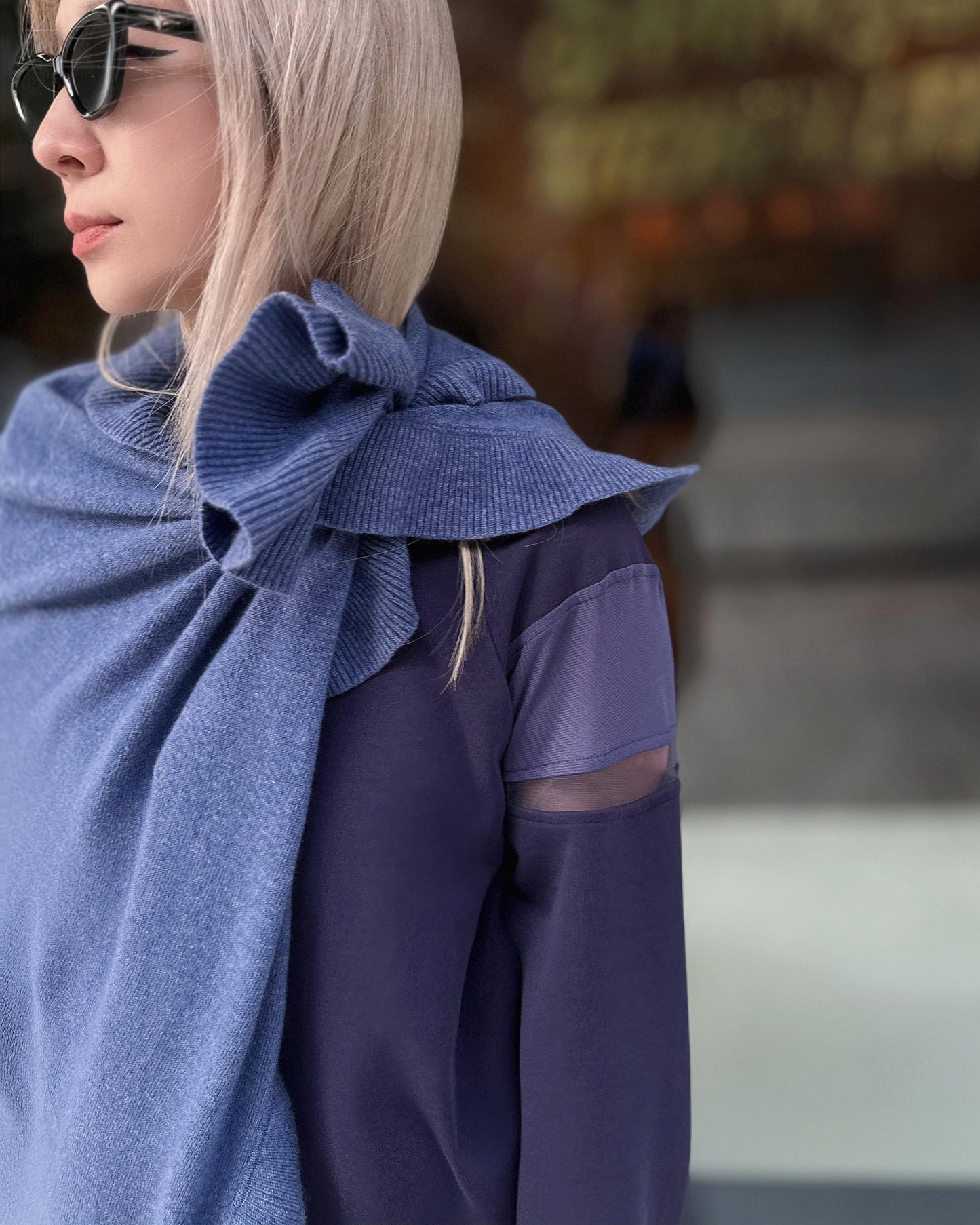 aalis LUCIE FW25 cashmere ruffle hem scarf (Heather Blue)