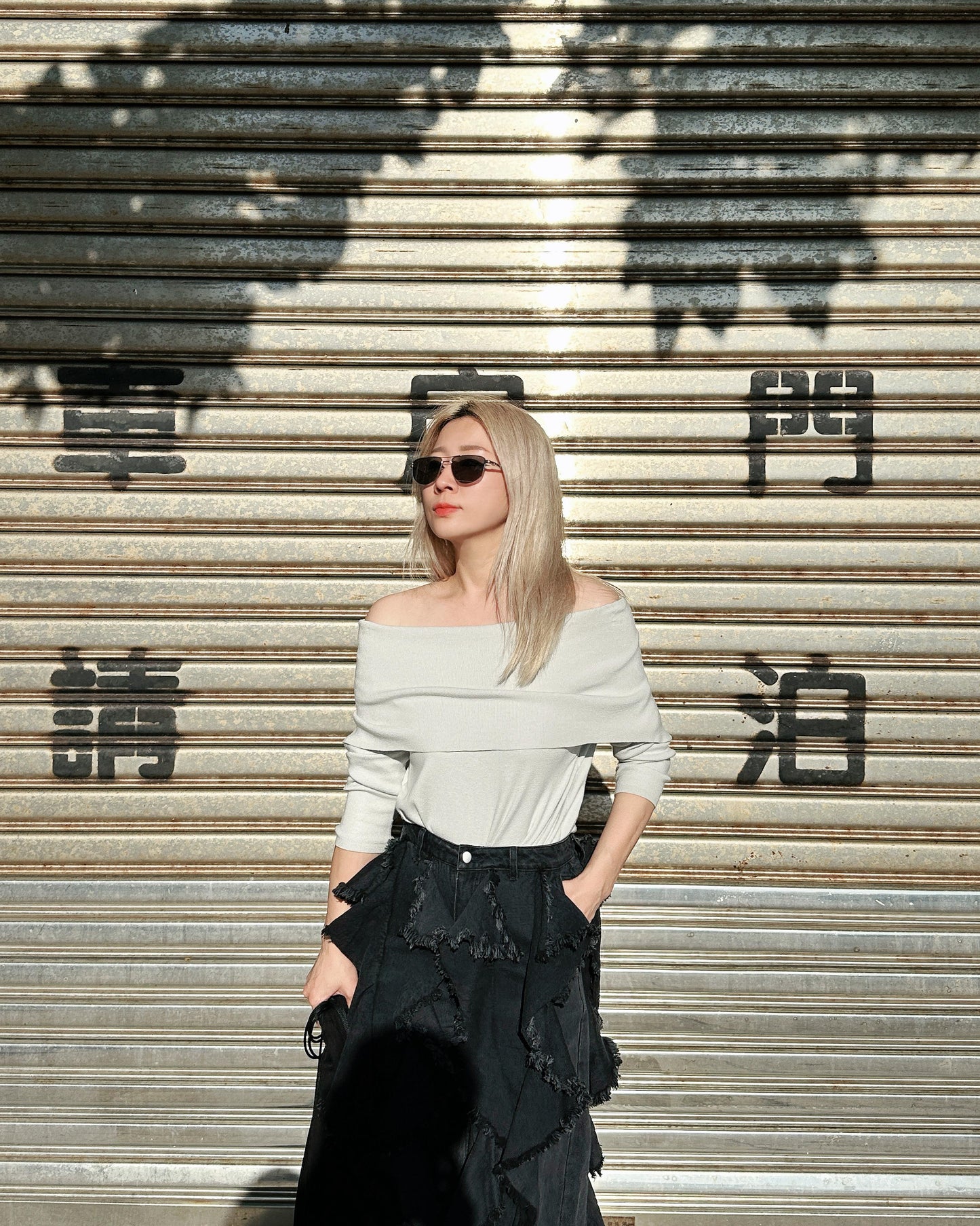 aalis ROY knitted off shoulder L/S top (Lt Grey)