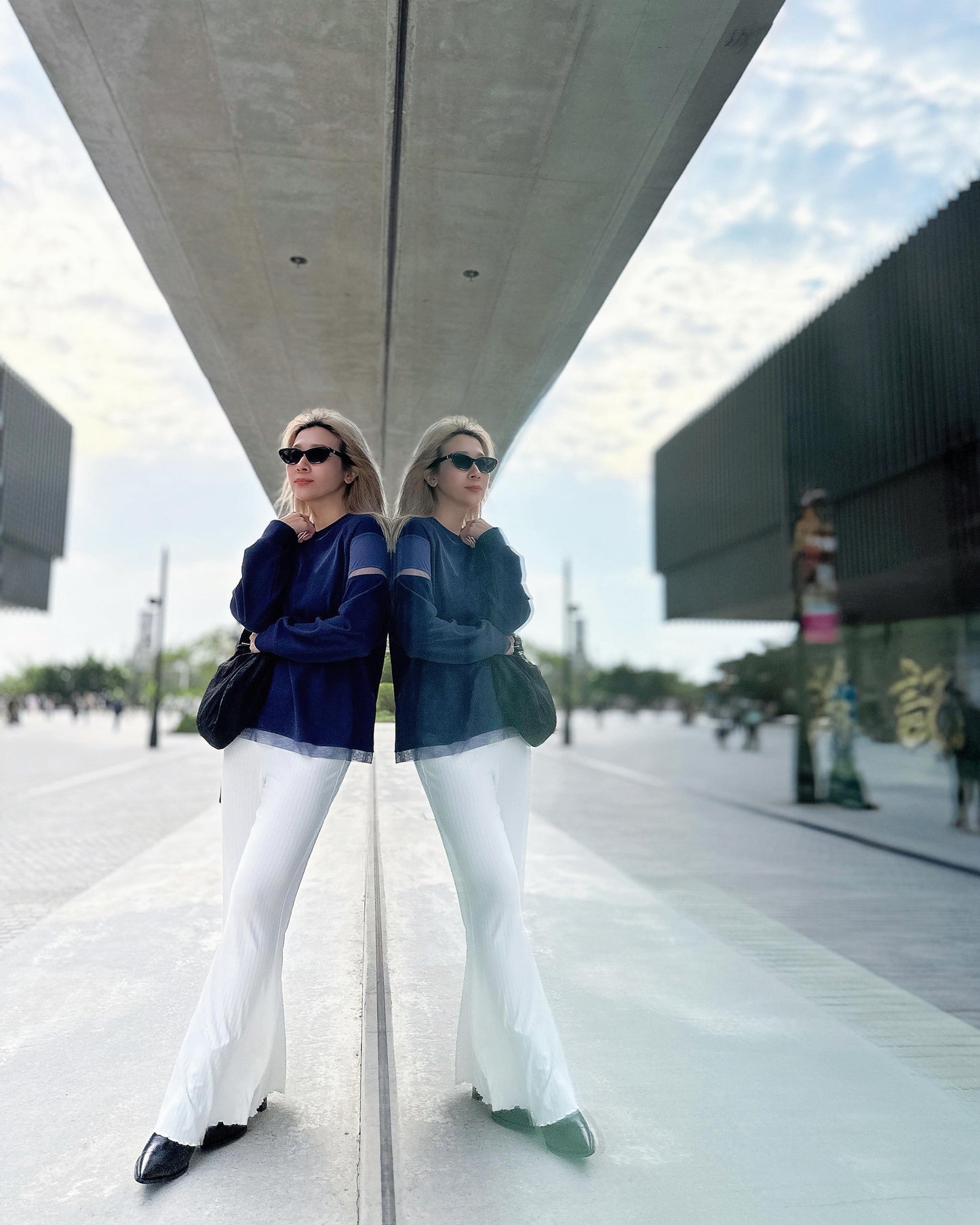 aalis AIKO mesh panel raglan sleeves sweater (Purple Blue)