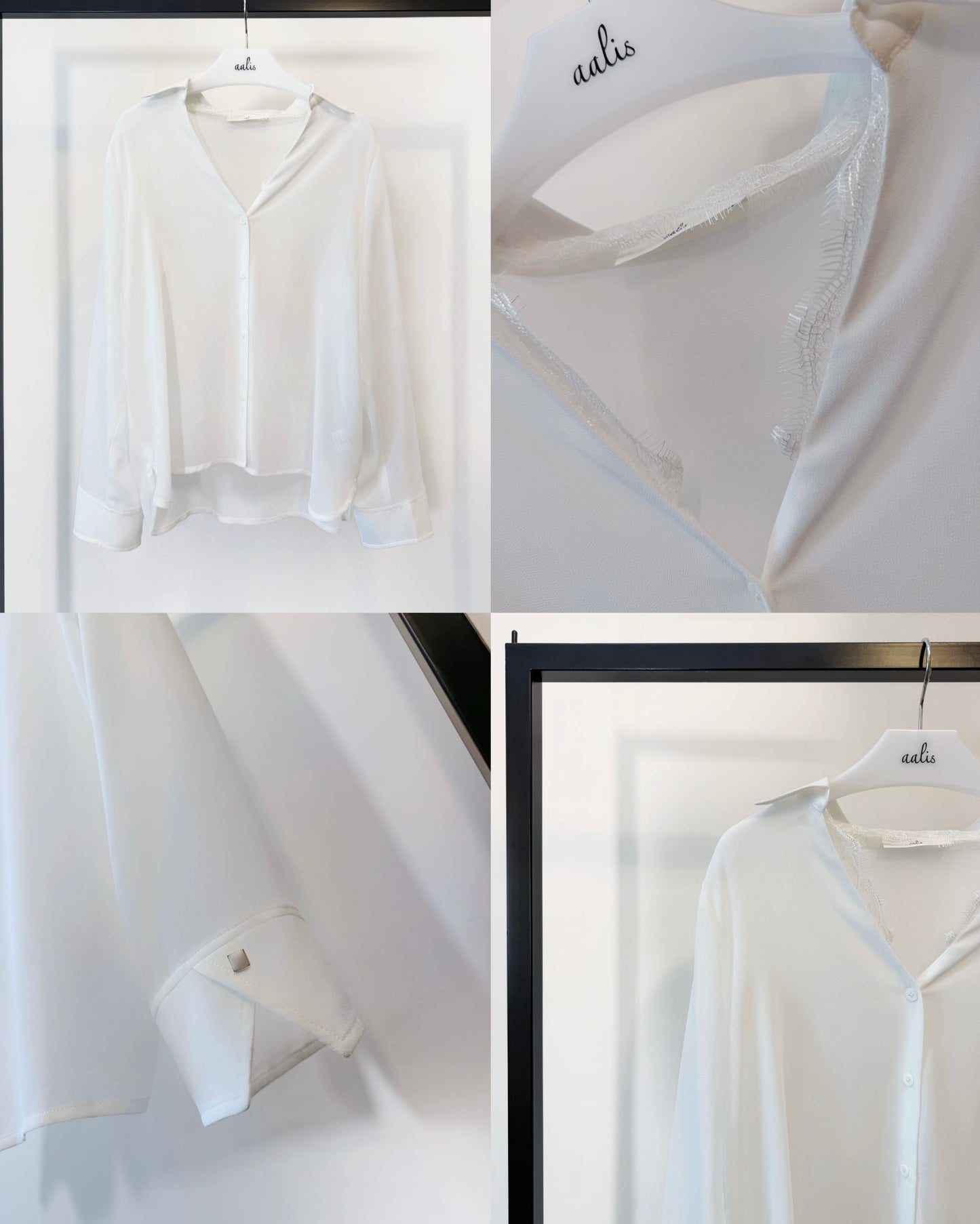 aalis CISA chiffon lace v neck shirt (White)