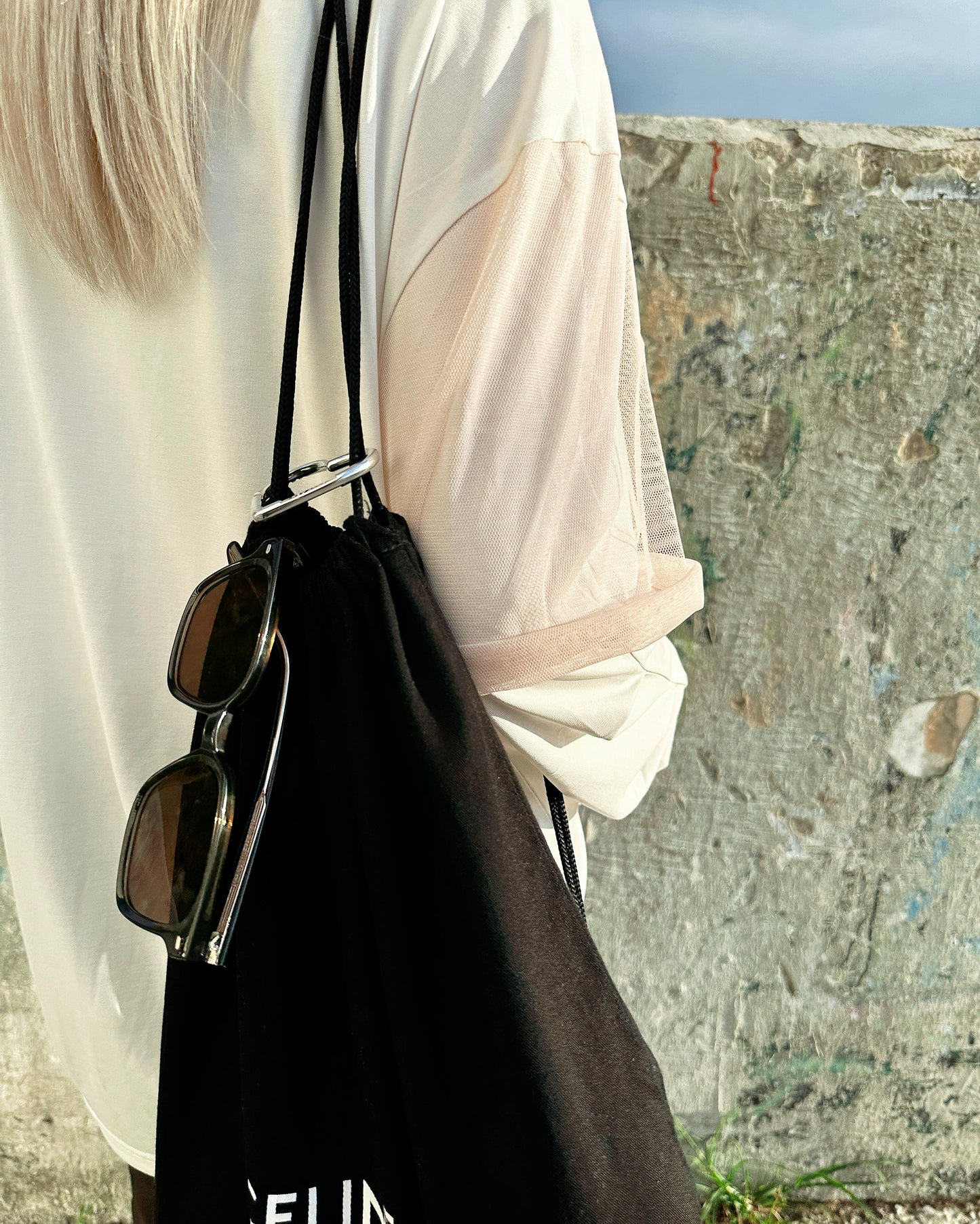 aalis AIMEE mesh short sleeves dropped shoulder top (White)