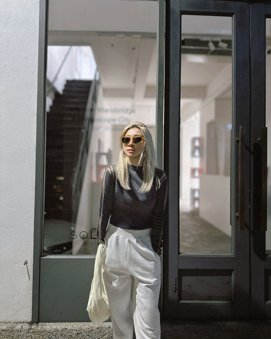 aalis HAYES mesh panel ribbed L/S top (Grey)