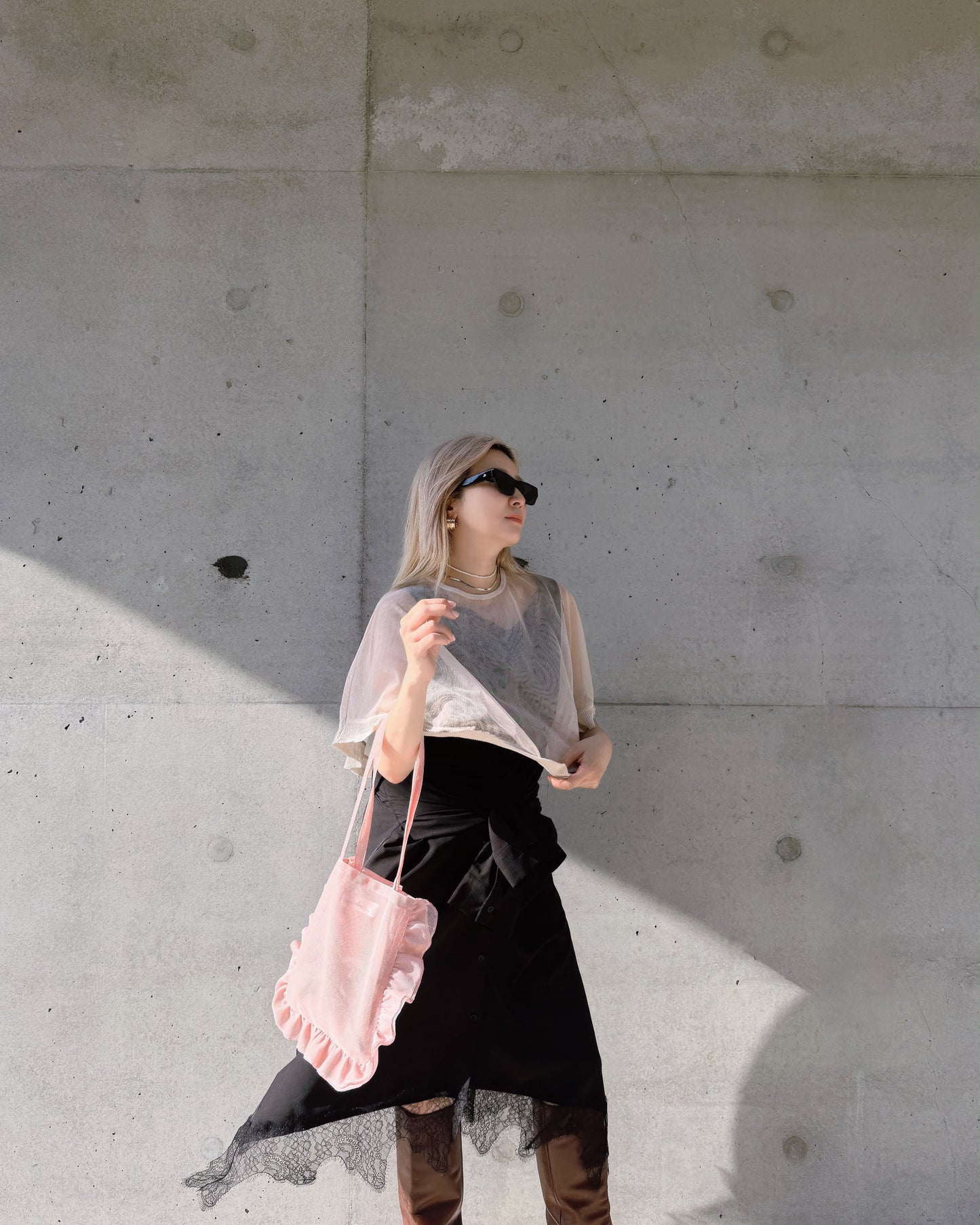 aalis LILLY mini net ruffle bag (Pink)