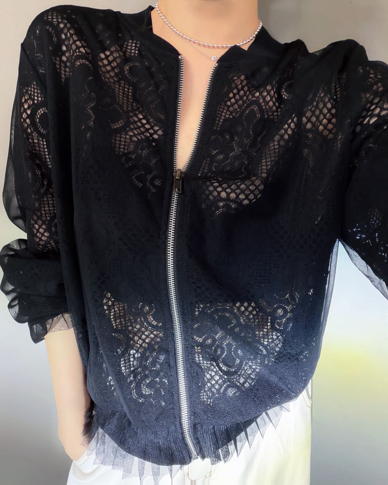 (Pre-order) aalis CARICE SS26 lace bomber jacket (Black)