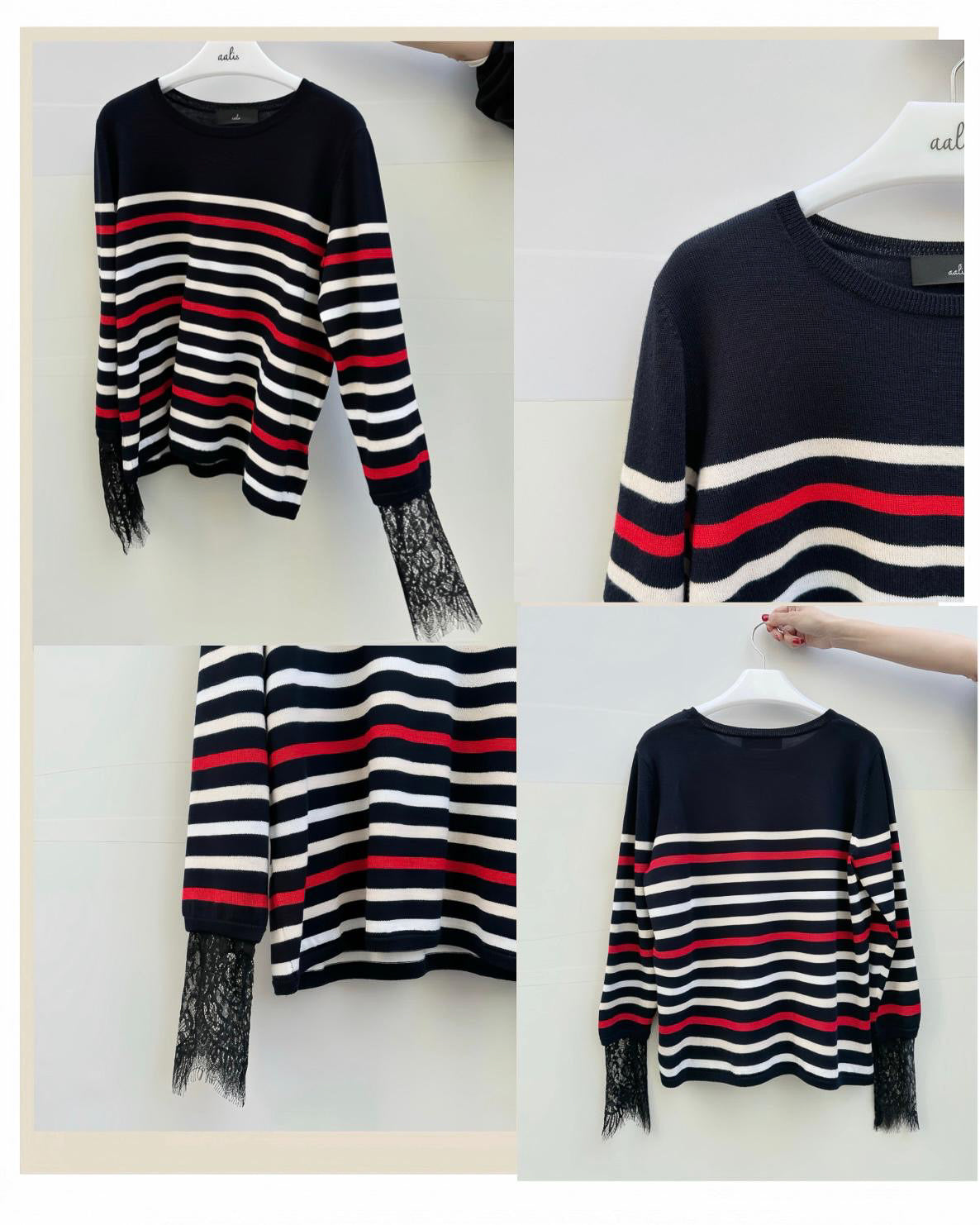 aalis SIS FW25 lace sleeves insert sweater (Navy Mix)